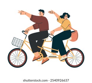 Man and Woman Character Riding Bicycle in the City Vector Illustration
