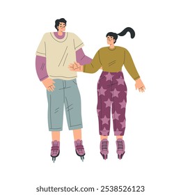 Hombre y Mujer Personaje Patinaje sobre ruedas Paseo en rodillos Ilustración vectorial