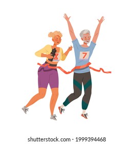 Man and Woman Character Running Marathon Doing Sport and Physical Exercise Training Body and Muscle Vector Illustration
