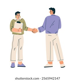 Man and Woman Character Shaking Hands after Completed the Deal Vector Illustration