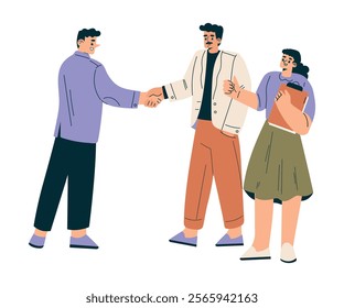 Man and Woman Character Shaking Hands after Completed the Deal Vector Illustration