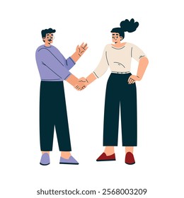 Man and Woman Character Shaking Hands after Completed the Deal Vector Illustration