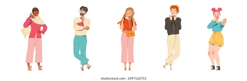 Man and Woman Character Showing Hand Gesture Expressing Emotion with Body Language Vector Illustration Set