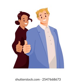 Man and Woman Character Showing Thumb Up Hand Gesture Expressing Emotion with Body Language Vector Illustration