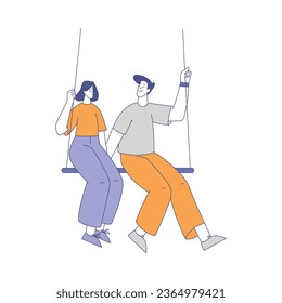 Man and Woman Character Sitting and Swinging Enjoying Outdoor Walk in the Park Vector Illustration