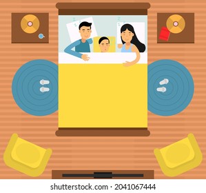 Man and Woman Character Sleeping in Their Double Bed on Soft Pillow Vector Illustration