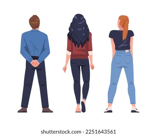 Man and Woman Character Standing Back View Vector Set