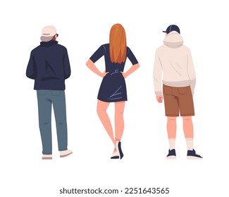 Man and Woman Character Standing Back View Vector Set