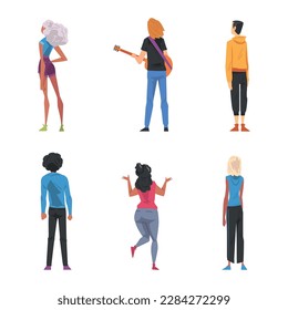 Man and Woman Character Standing Back View Vector Set
