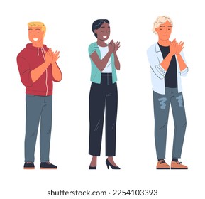 Man and Woman Character Standing Ovation Clapping His Hands as Applause and Acclaim Gesture Vector Set