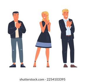 Man and Woman Character Standing Ovation Clapping His Hands as Applause and Acclaim Gesture Vector Set