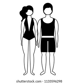 man and woman character in swimsuit summer