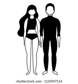 man and woman character in swimsuit summer