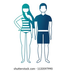 man and woman character in swimsuit summer
