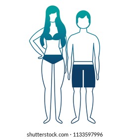 man and woman character in swimsuit summer