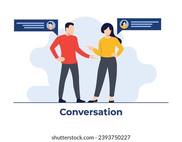man and woman character talking to each other, Conversation flat illustration vector template
