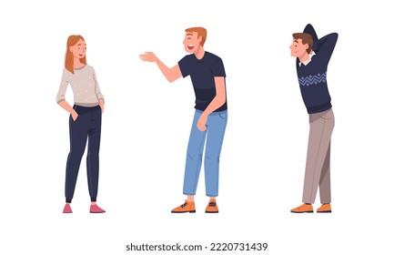 Man and Woman Character Telling Funny Story and Joke Laughing Out Loud and Having Fun Vector Set