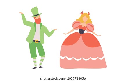Man and Woman Character Wearing Carnival or Party Garment Vector Illustration Set