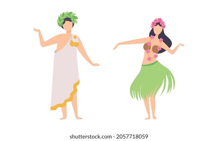 Man and Woman Character Wearing Carnival or Party Garment Vector Illustration Set