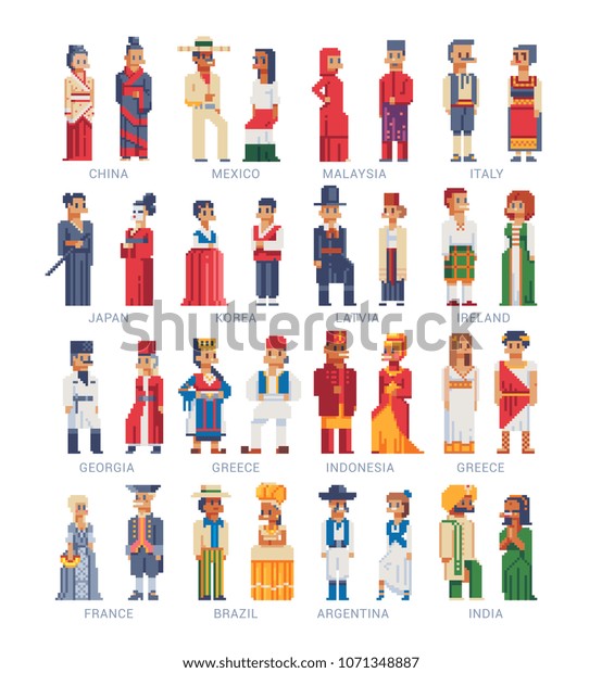 Man Woman Characters National Dress Traditional Stock Vector