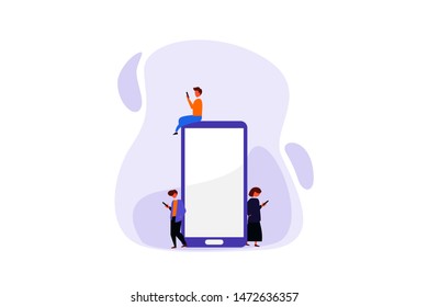 Man and woman characters using mobile phones. smartphone addiction vector illustration concept for web landing page template, banner, flyer and presentation