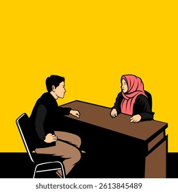 man and woman chatting while sitting across from each other vector illustration