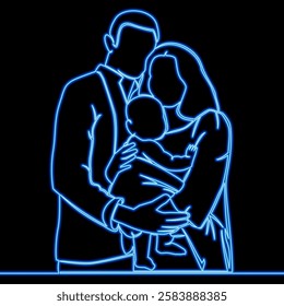 Man and Woman Cherish a Baby Together, Embodying Love, Trust, and Nurturing Care icon neon glow vector illustration concept