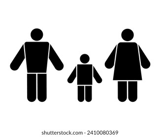 Man woman child family flat icons for web and mobile black vector icon. Modern minimalistic flat design. On a white background.