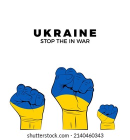 Man woman and child fist in Ukrainian flag colors. Stop the war in Ukraine. No war banner or template. Vector illustration