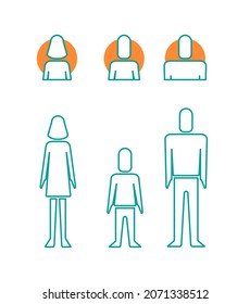 Man, woman and child modern pictogram set