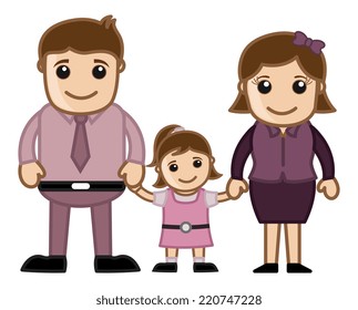 Man Woman and Child - Vector Character Family Illustration