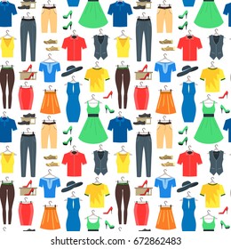 Man and Woman Clothes Background Pattern on a White Flat Design Style. Vector illustration