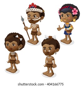 The man and the woman in clothes of the southern tribes isolated on a white background. Vector illustration.