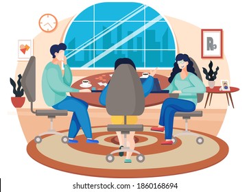 Man and woman, colleagues, office workers in the office. People indoors with computers talking, communicating in room. People are sitting at a table with a laptop playing a board game with chips