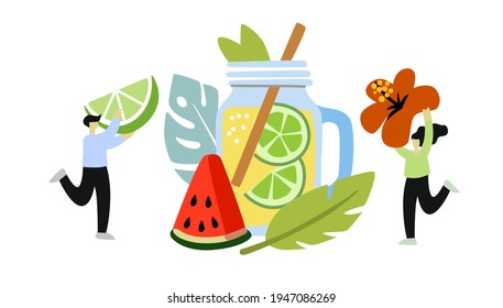 Man Woman Collect Ingredients Cocktail Tropical Stock Vector (Royalty ...