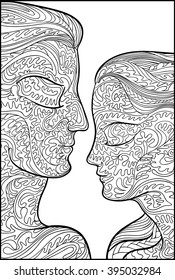 Man and woman. Coloring for adults. Isolated on white background.