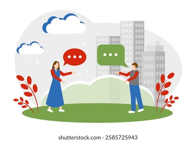 A man and a woman communicate with a friend. The concept of communication, friendship, love relationships and business connections