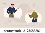 Man and woman communicate on Internet. Video call or conference, interaction of friends. Online dating app, girl and guy on social media. Dialogue in messenger. Cartoon flat vector illustration