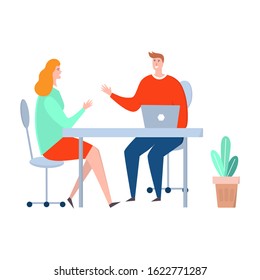 Man and woman communicate at the table