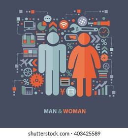 Man and woman concept design on clean background,vector