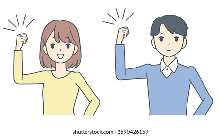 A man and woman confidently raising their fists in a gesture of determination, success, and motivation.