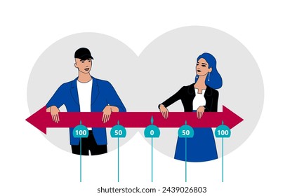 Man and woman conflict in opinions disagreement, contradictions strategy, concept animation on white background 