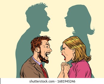 Man and woman conflict quarrel concept. Pop art retro vector illustration kitsch vintage 50s 60s style