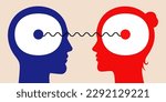 Man and woman connected to each other emotionally. Gender relationships concept vector illustration.