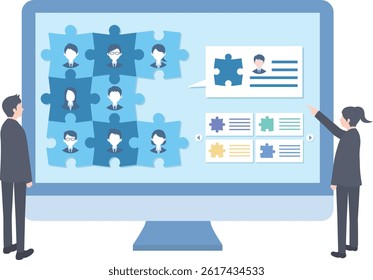 A man and a woman considering suitable candidates for their business team