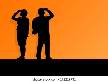 Man and woman construction engineers in safety helmets in industrial concept vector background illustration