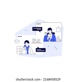 Man and woman consult via online videoconference vector illustration