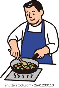 Man and Woman Cooking Cute Cartoon Characters Cooking at Home