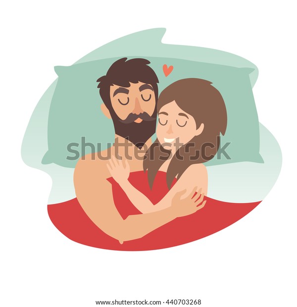 夫婦は寝ている 睡眠時間のベクター画像イラスト 恋人 漫画のキャラクターロマンチックなカップル 女の子 男の子のアイコン ハネムーンは人と結婚した フラットなステッカー のベクター画像素材 ロイヤリティフリー