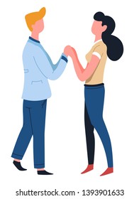 Man and woman couple holding hands love isolated male and female characters vector girl and guy boyfriend and girlfriend relationship husband and wife family romance and dating lovers going out